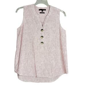 Harve Benard Linen Sleeveless Top Size L Striped Buttons Classic Lightweight